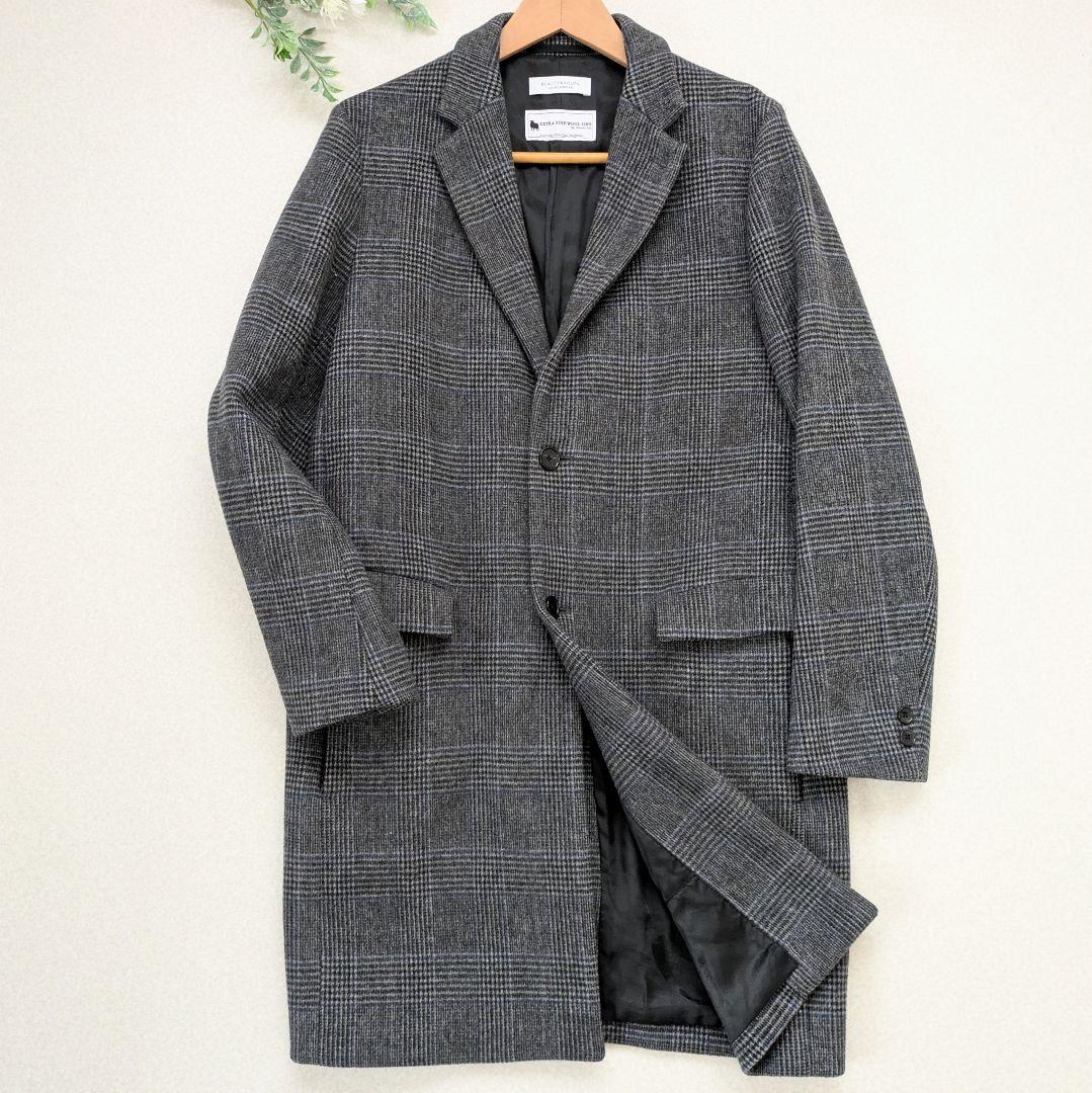 未使用級 B＆Yユナイテッドアローズ メルトンコート オーバーチェック　Ｌ