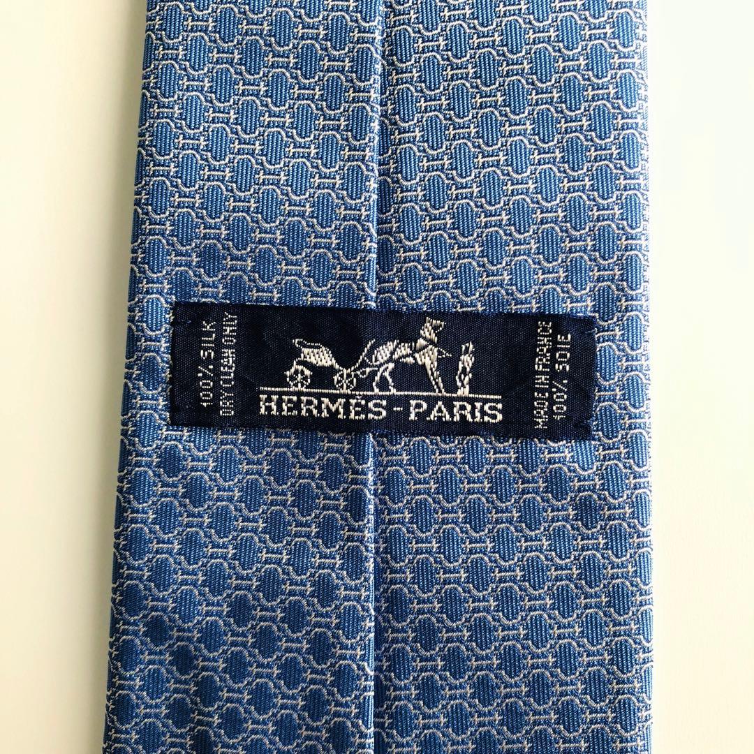 HERMES ネクタイ 紋章柄 ブルー
