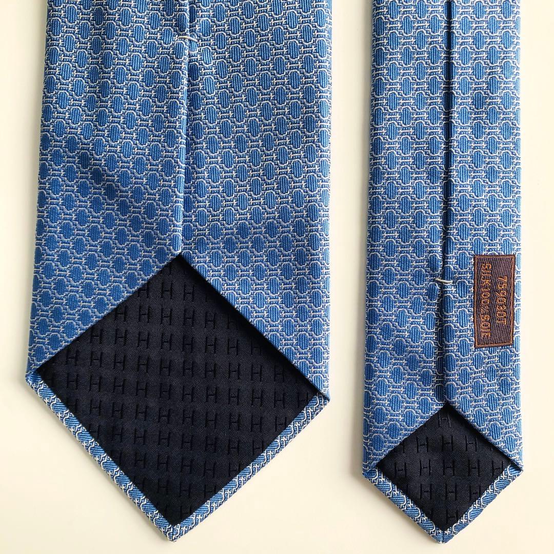 HERMES ネクタイ 紋章柄 ブルー
