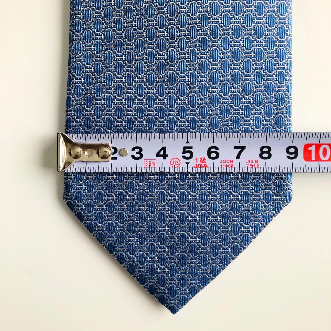 HERMES ネクタイ 紋章柄 ブルー