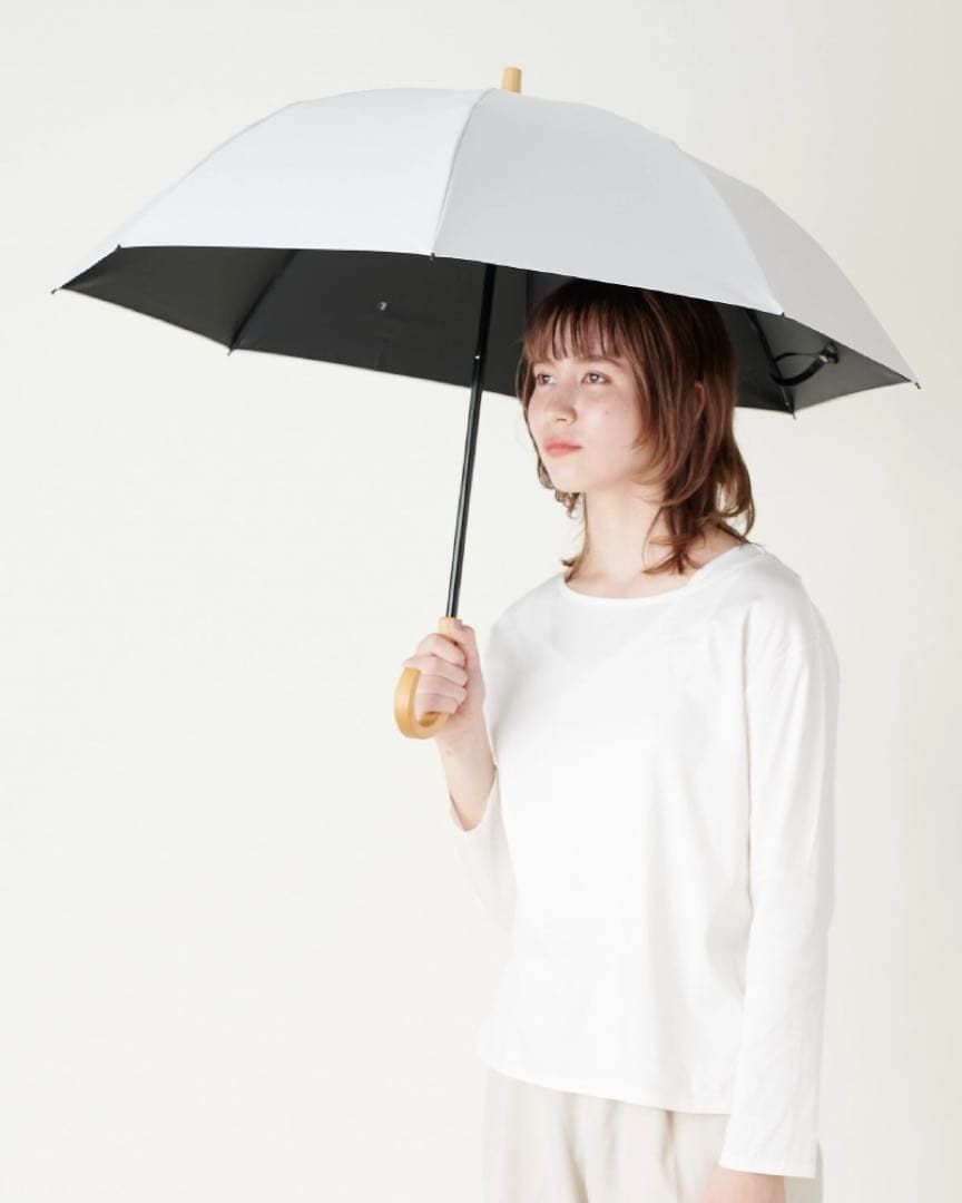 新品 サンバリア100 2段折 無地 ホワイト 折りたたみ日傘 木曲がり手元