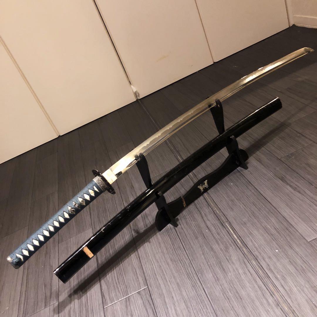 最高級模造刀　高級居合刀　樋入り刀身　青緑拵え　亜合金刀身　名刀