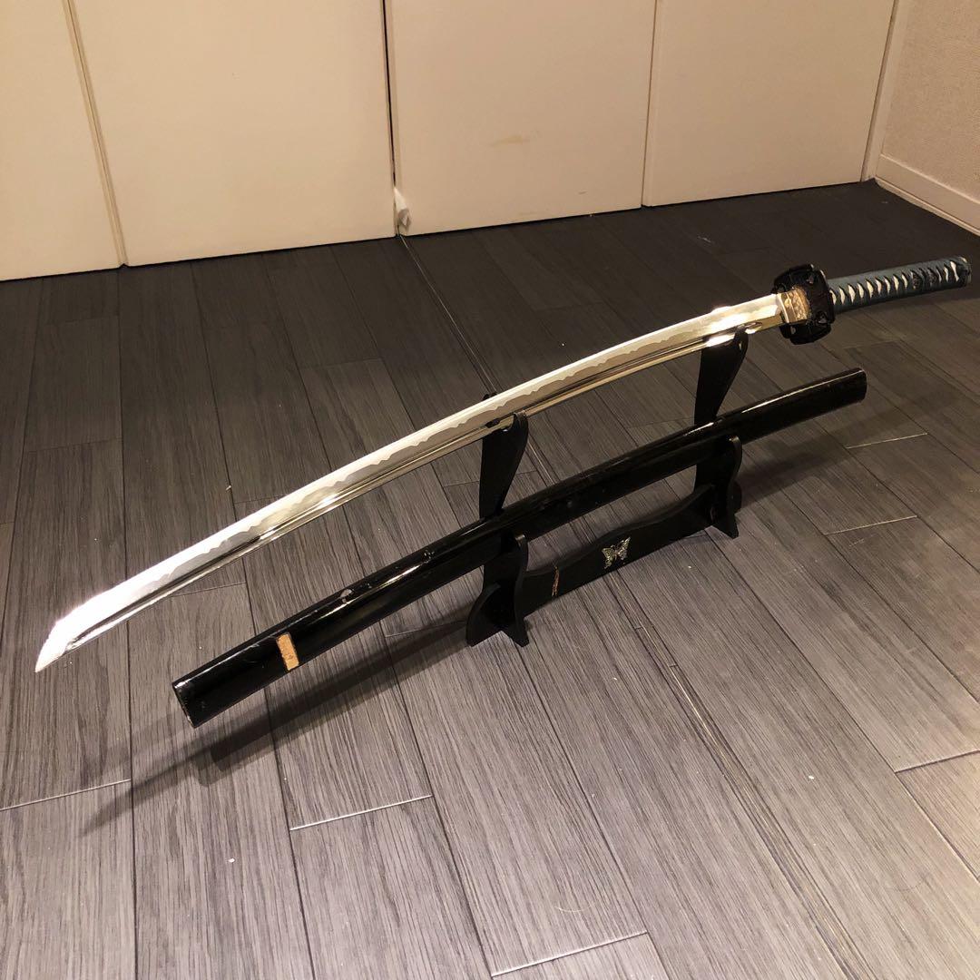 最高級模造刀　高級居合刀　樋入り刀身　青緑拵え　亜合金刀身　名刀