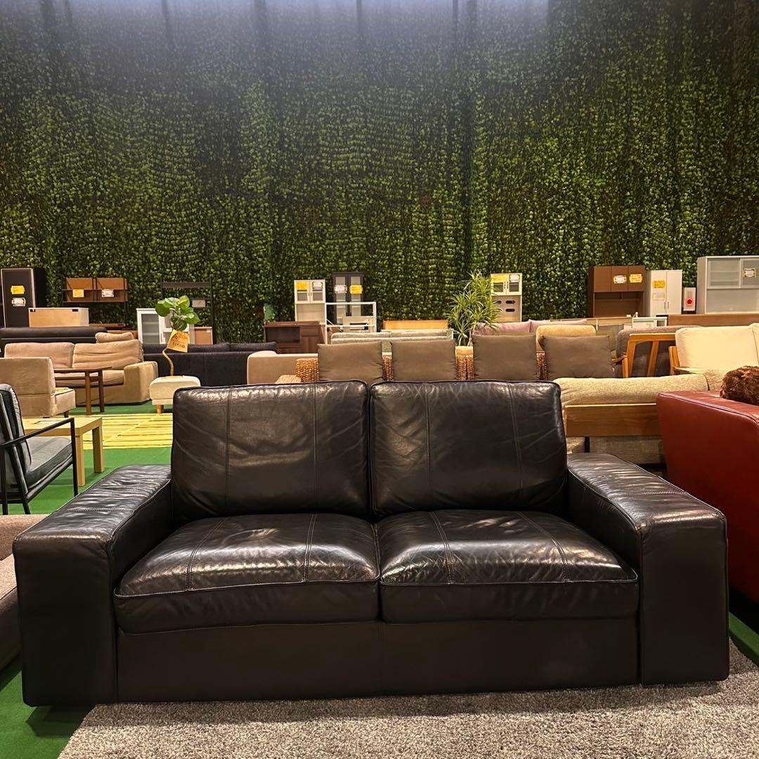 IKEA 2人掛けソファ KIVIK 幅186 合皮 ブラック 家具 B059