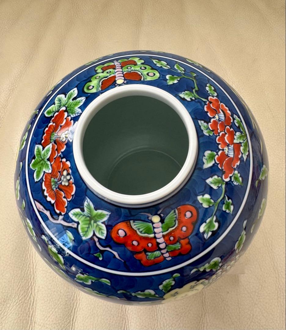 源右衛門窯　染錦古代花鳥図　 美品　花瓶 　木箱入り