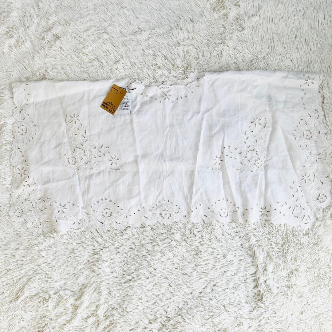 25ss 新品タグ付き ビアズリー 白 パネル刺繍リネンポンチョ 麻100%
