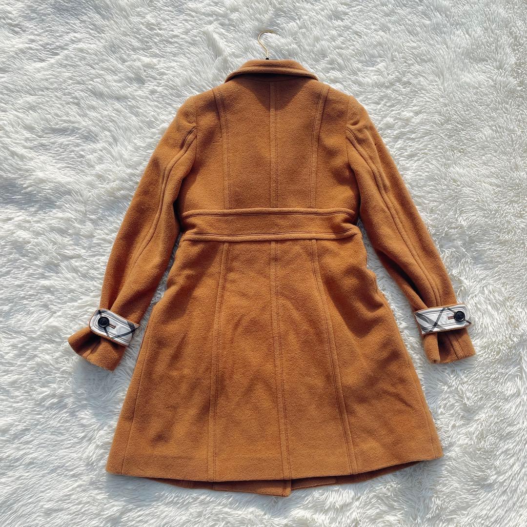 バーバリー ブルーレーベル ロングコート キャメル チェック裏地 ウール混 40