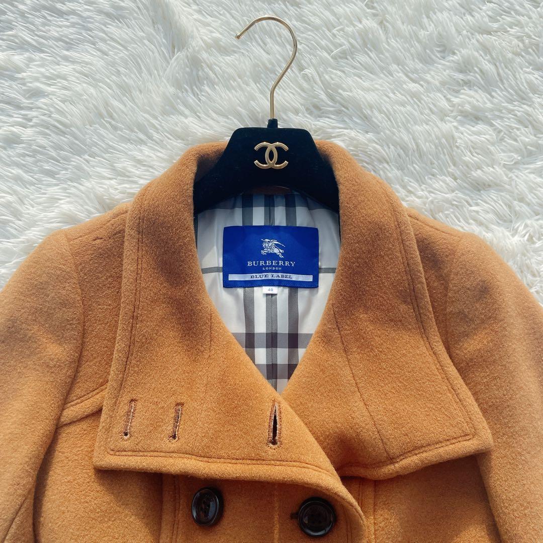 バーバリー ブルーレーベル ロングコート キャメル チェック裏地 ウール混 40