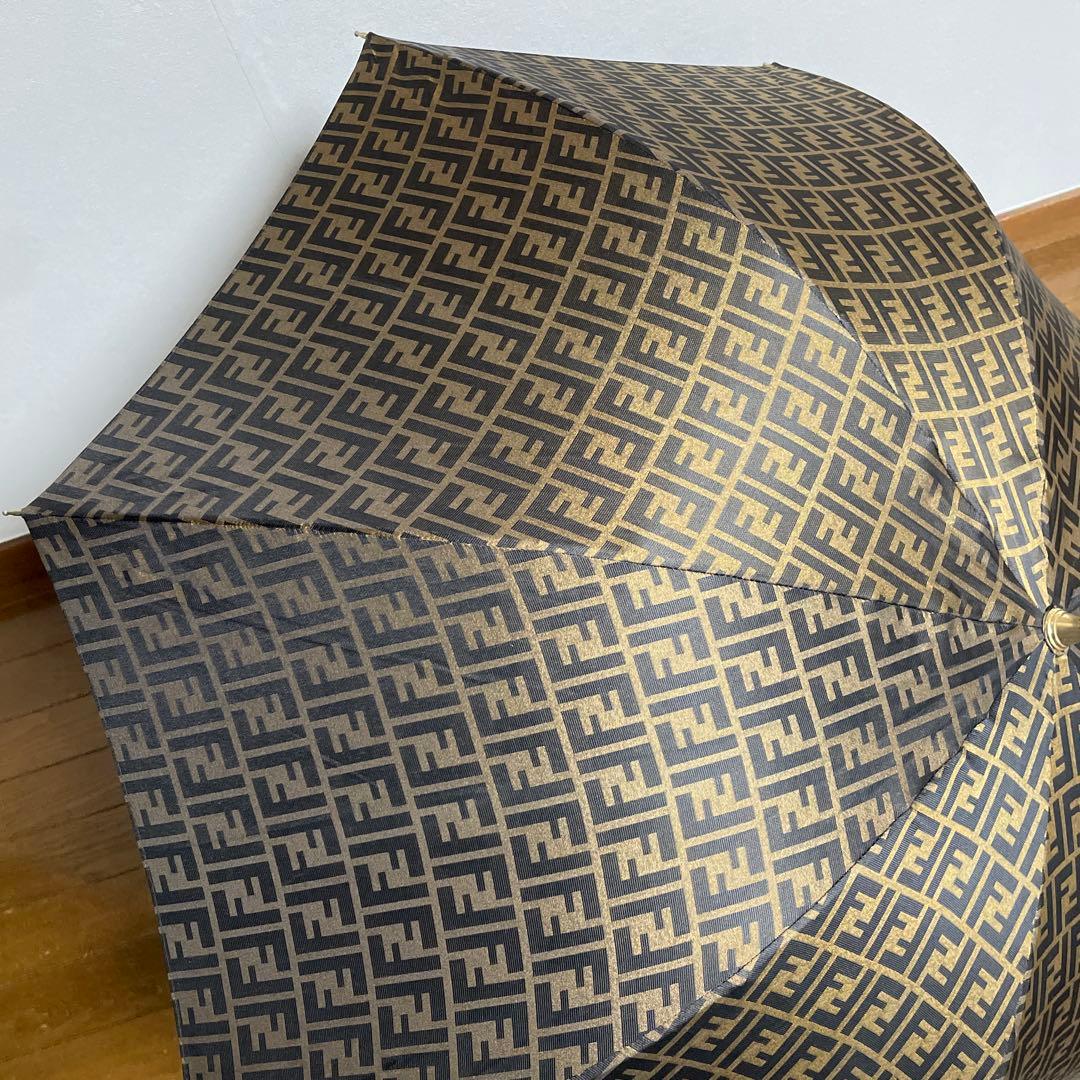 FENDI フェンディ 長傘 ズッカ柄 総柄 ユニセックス 美品 ゴールド
