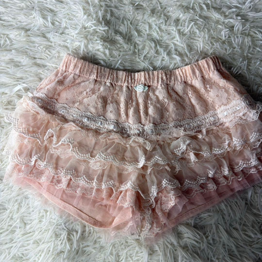 【美品】 ピンク系 レース ショートパンツ レースウエストゴム【0】リズリサ