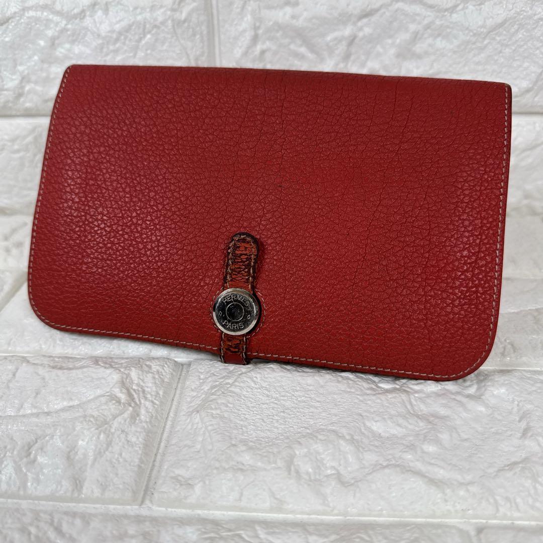 ゆう♤割引、様 HERMES ドゴン GM レッド レザー □Q刻印 エルメス