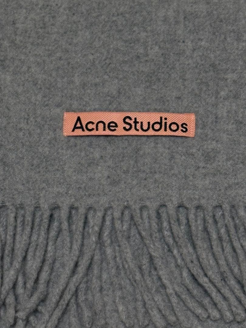 購入明細付きacne studioフリンジウールスカーフ ナロー ライトグレー