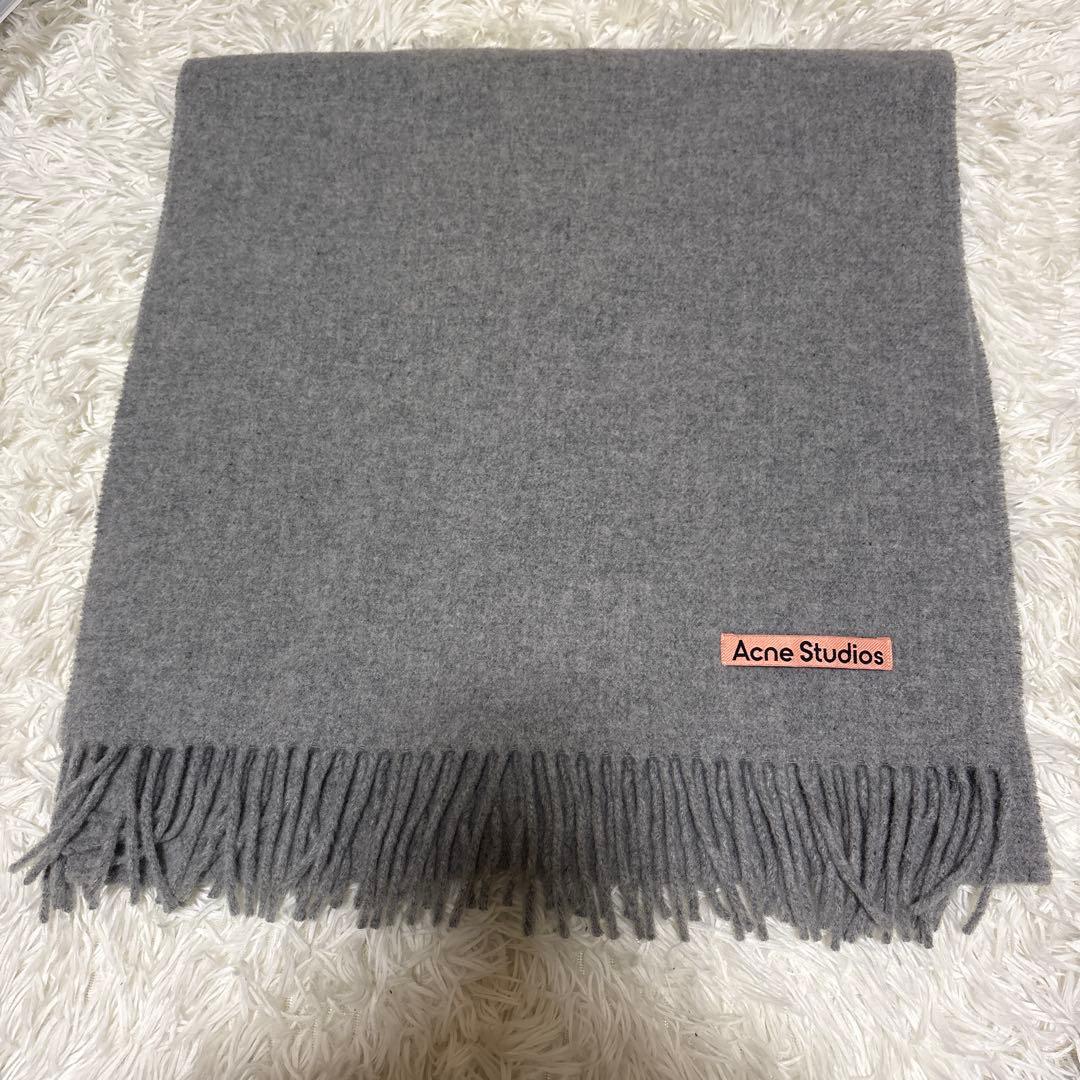 購入明細付きacne studioフリンジウールスカーフ ナロー ライトグレー