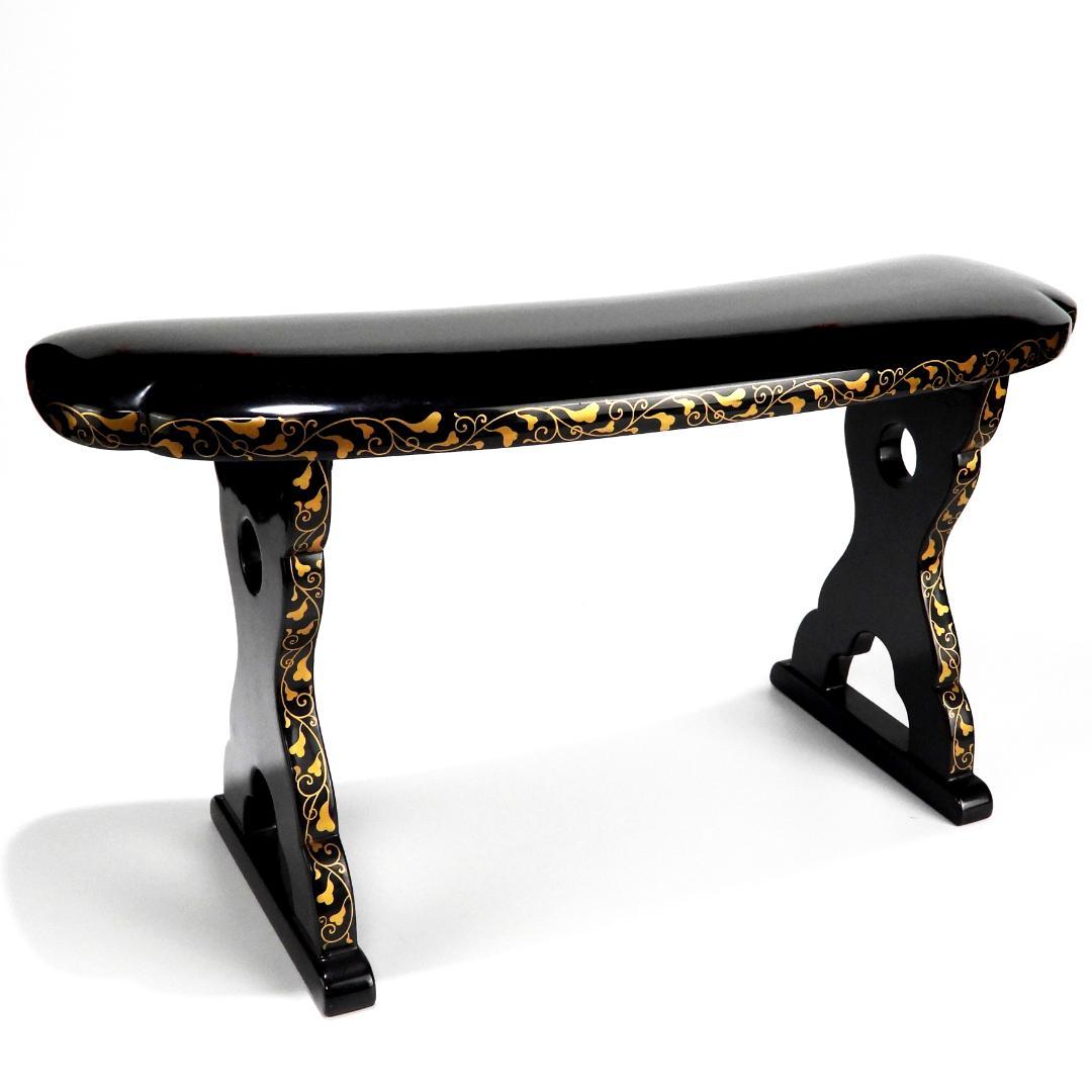 時代物 唐草金蒔絵 脇息 肘置 黒塗 木製