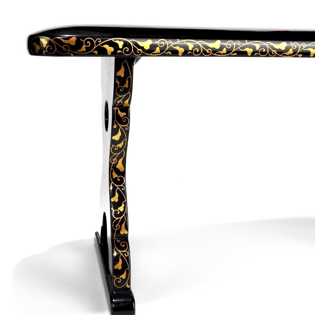 時代物 唐草金蒔絵 脇息 肘置 黒塗 木製