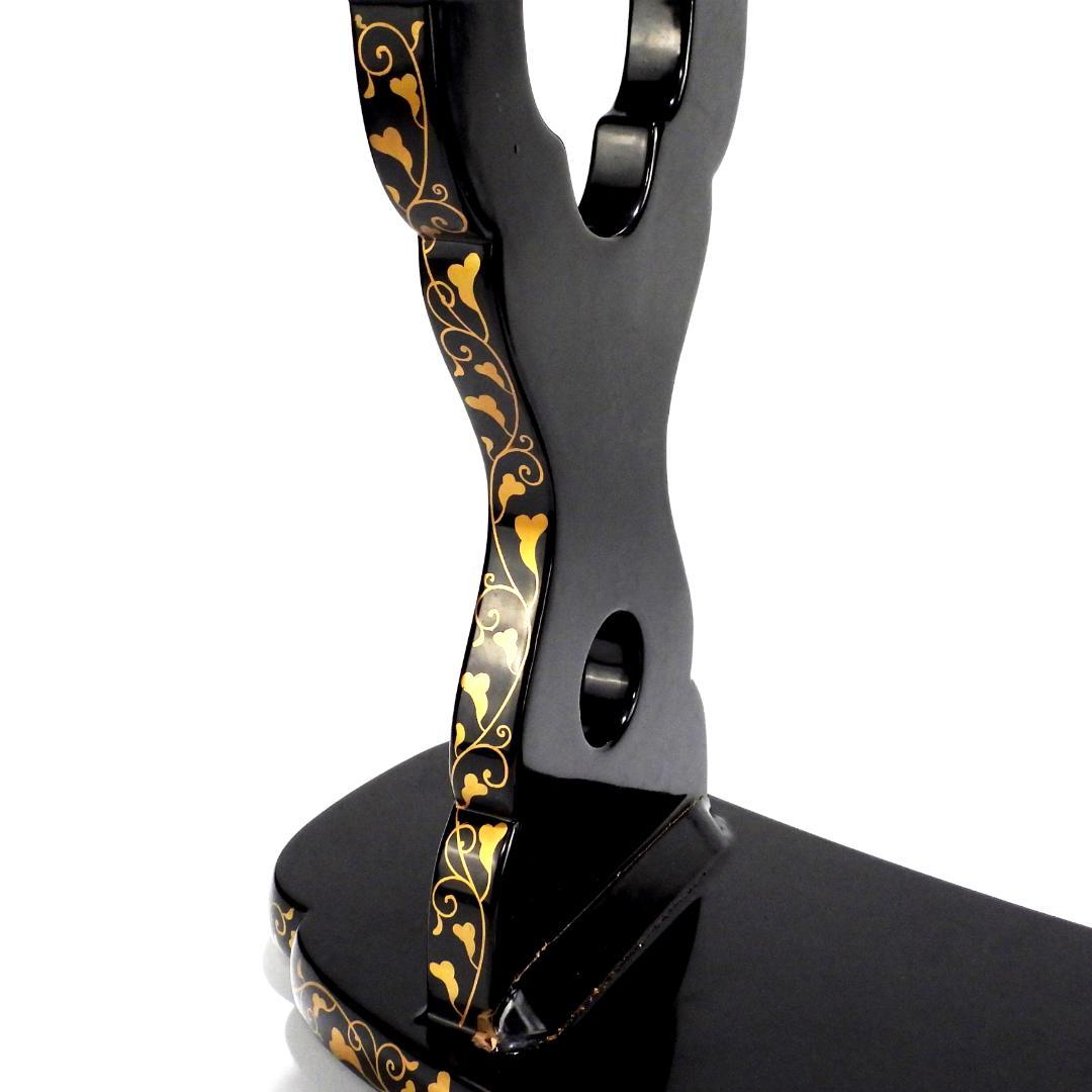 時代物 唐草金蒔絵 脇息 肘置 黒塗 木製