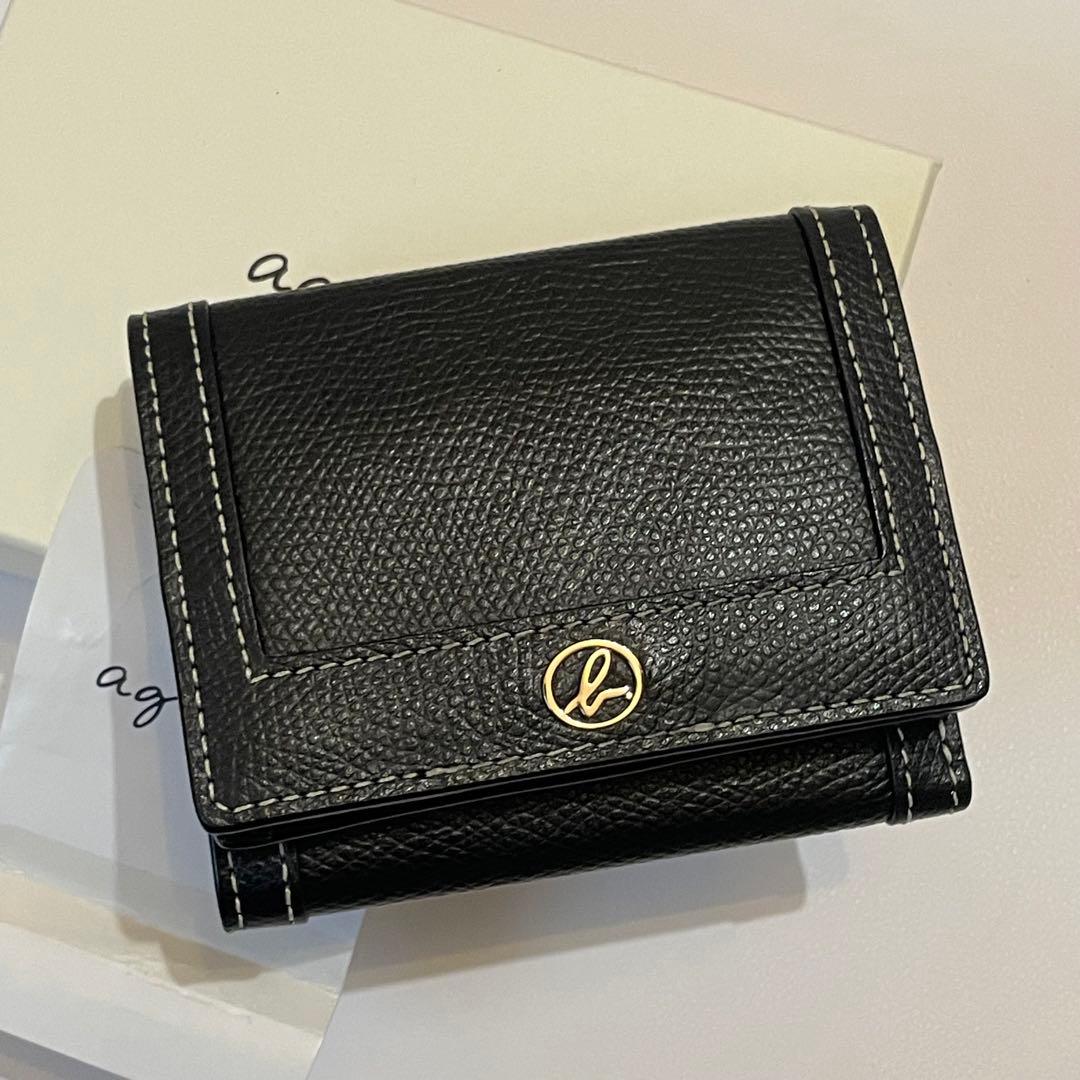 新品未使用✨agnes b. 折り財布 三つ折り ロゴ金具 レザー ブラック