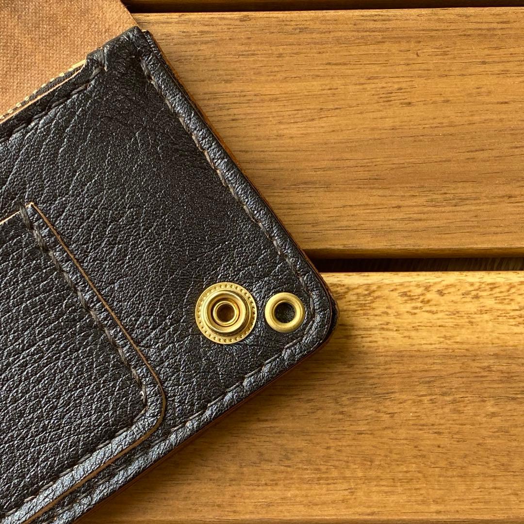 【茶芯・馬革】トラッカーウォレット　３層・ブラック・シボ