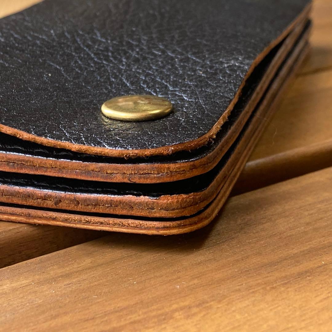 【茶芯・馬革】トラッカーウォレット　３層・ブラック・シボ