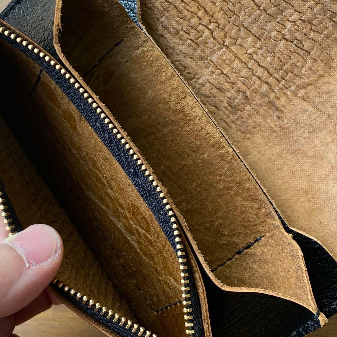 【茶芯・馬革】トラッカーウォレット　３層・ブラック・シボ