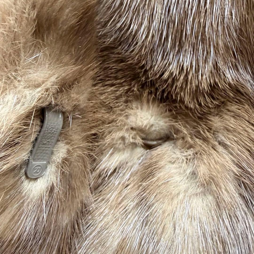 大きめ XL パステル ミンク ファー コート 花柄刺繍 女優襟 ブラウン