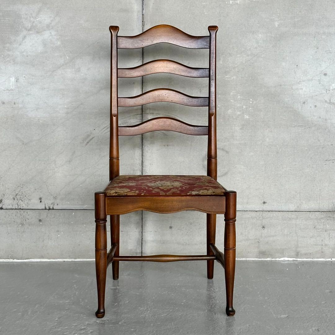 飛騨産業 キツツキ マーク｜ 花柄座面 ラダーバックチェア ｜ 昭和レトロ家具①