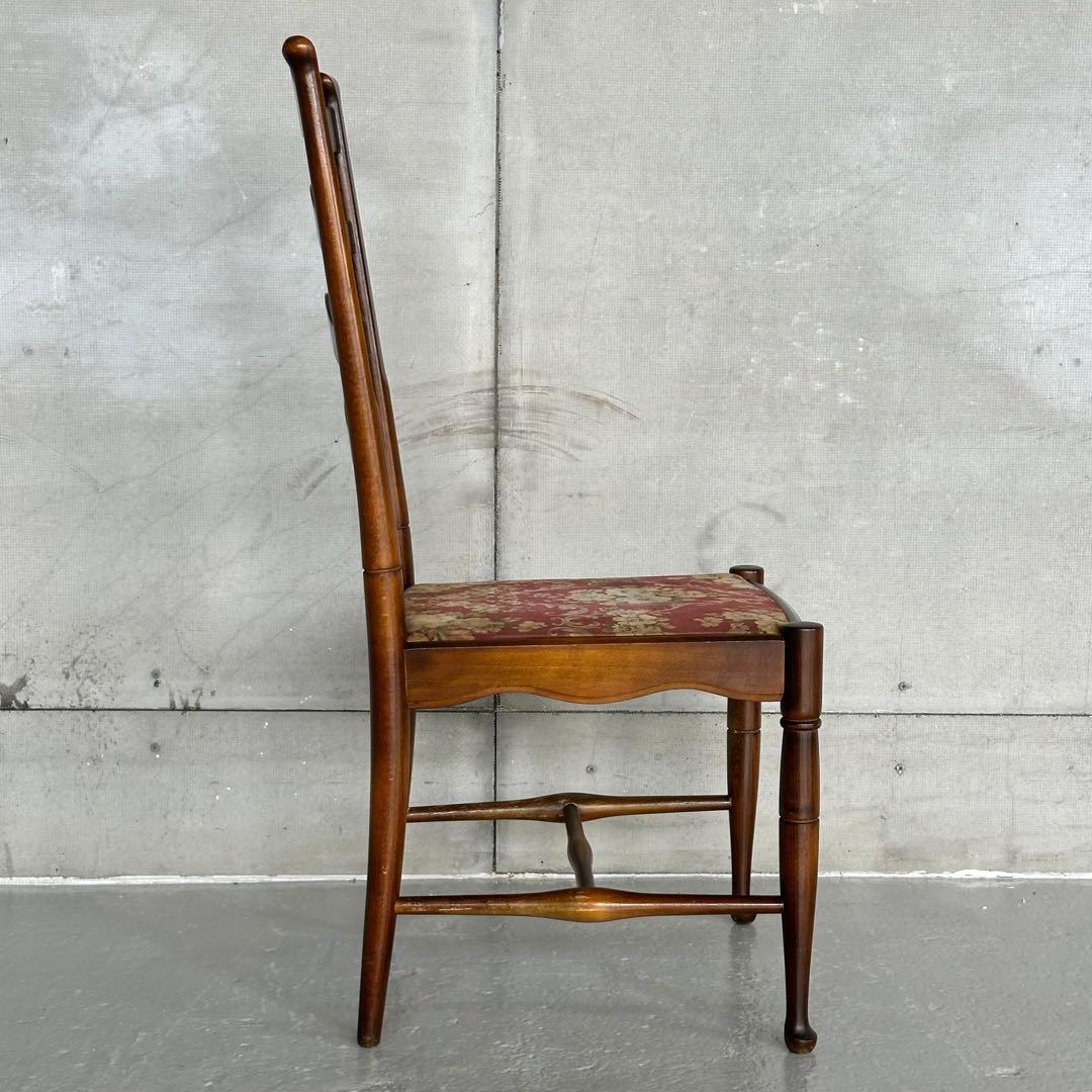 飛騨産業 キツツキ マーク｜ 花柄座面 ラダーバックチェア ｜ 昭和レトロ家具①