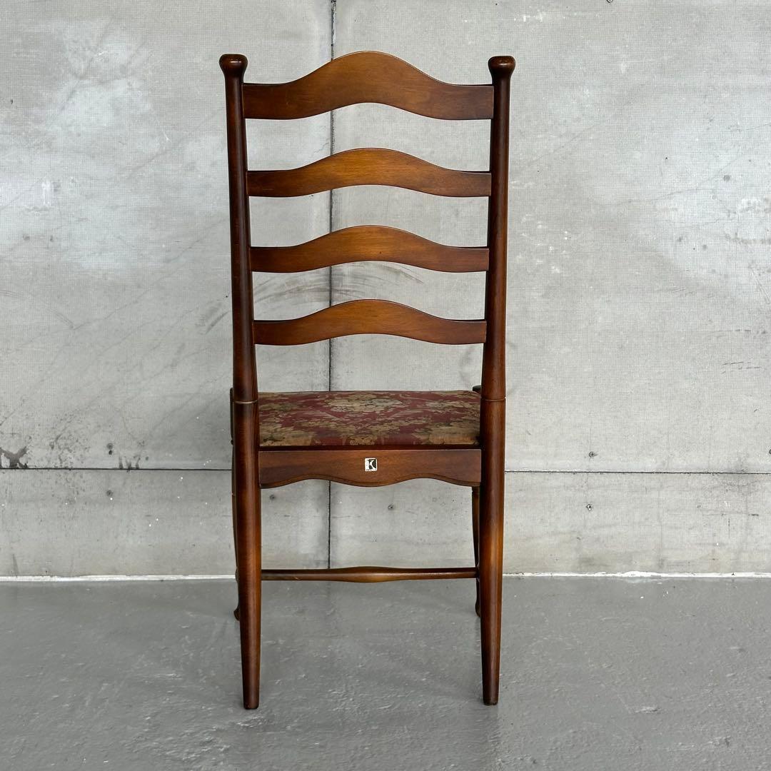 飛騨産業 キツツキ マーク｜ 花柄座面 ラダーバックチェア ｜ 昭和レトロ家具①