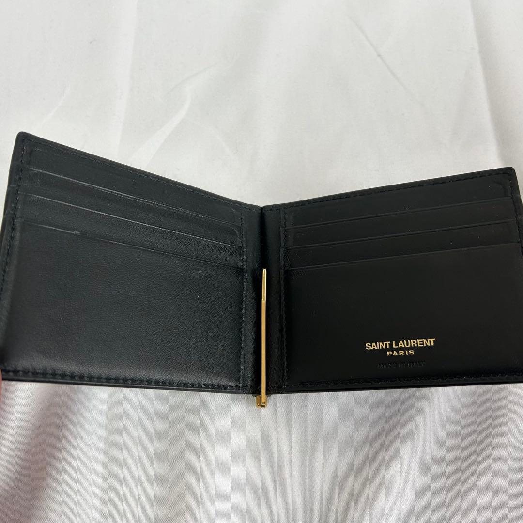 極美品　サンローラン　クロコ型押し　マネークリップ　二つ折り財布　カードケース
