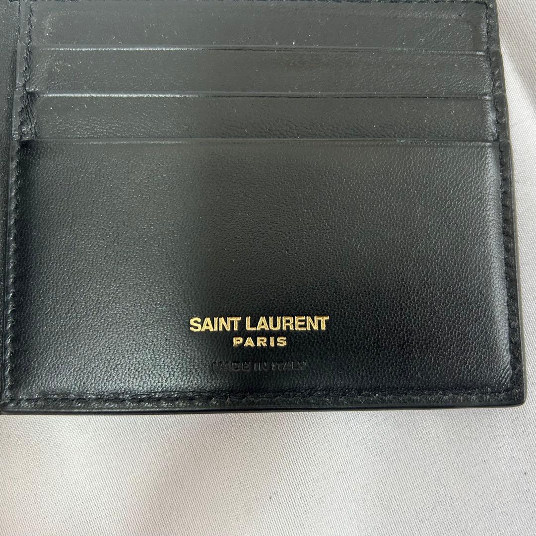 極美品　サンローラン　クロコ型押し　マネークリップ　二つ折り財布　カードケース