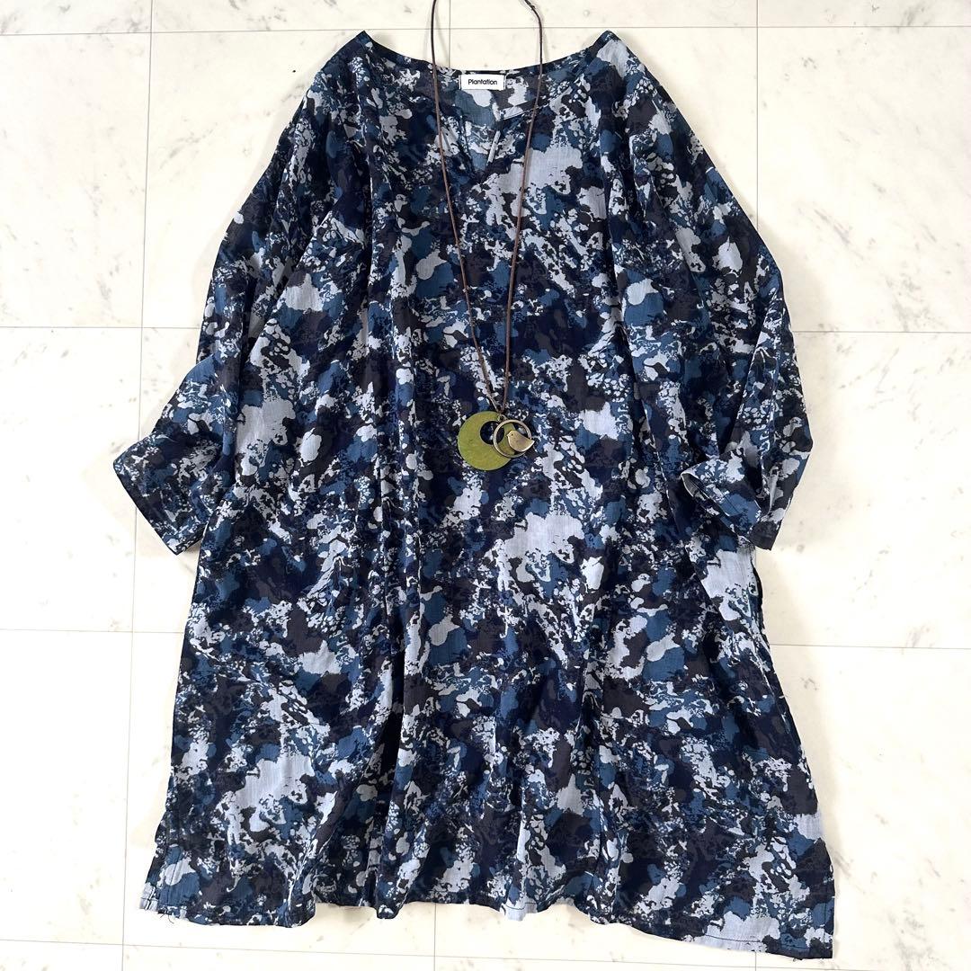 極美品♪プランテーション ペインティング総柄 チュニック ゆったり ワンピース