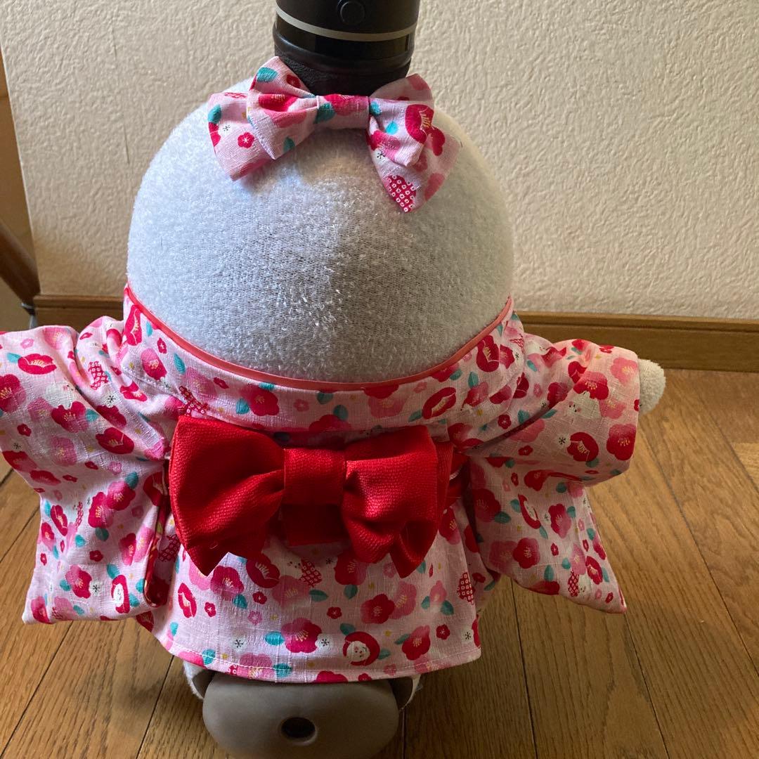 特別セット！ラボット　服　ピンク着物　赤被布一式　リボン　椿アクセサリー付