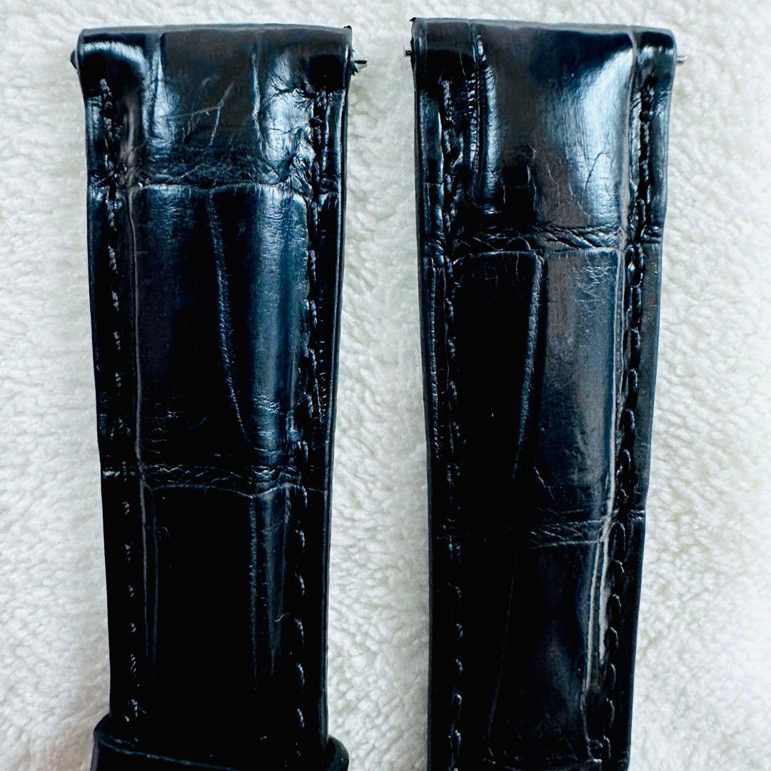 2037#19mm-16mmブラック★本物クロコダイルレザーベルト★スイス製