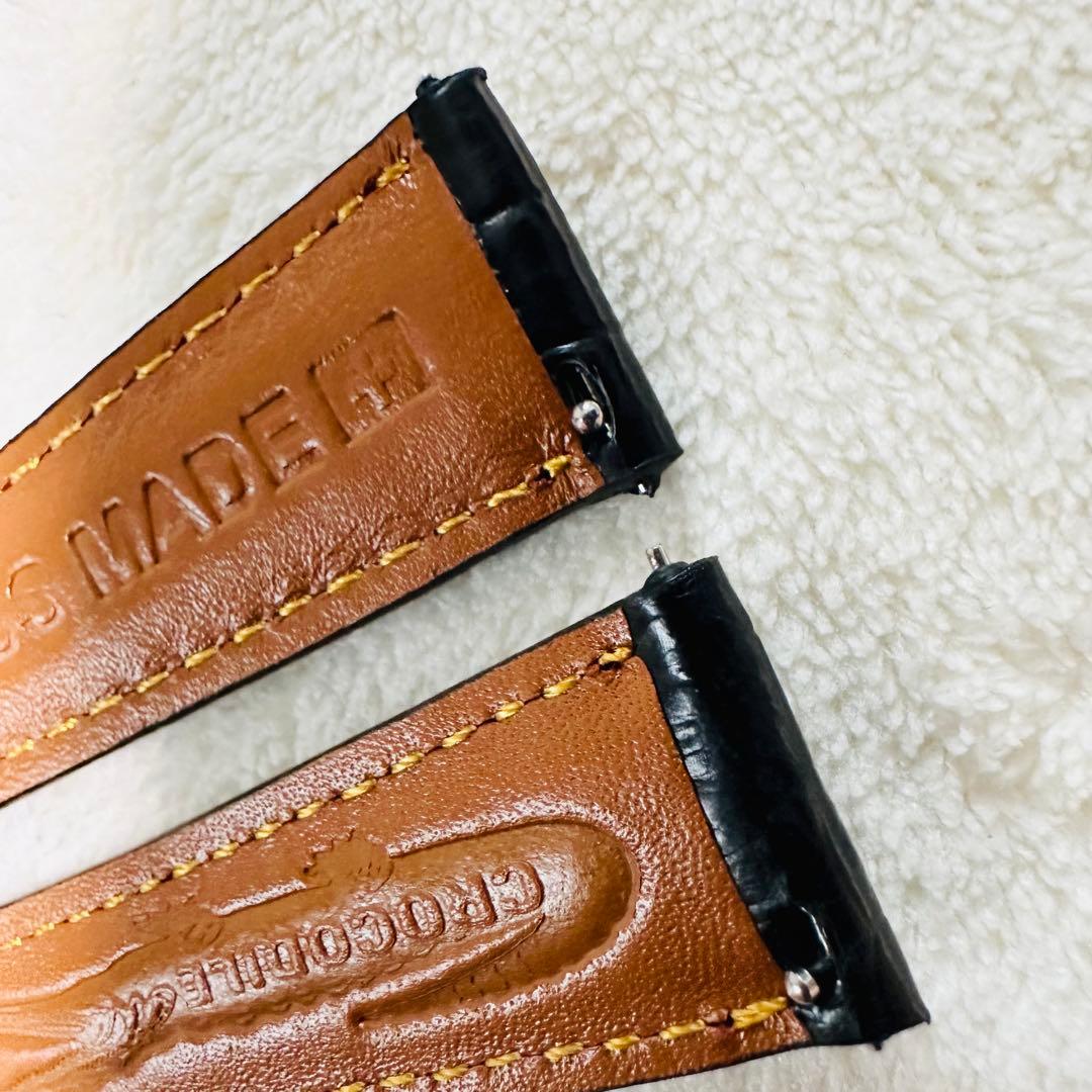 2037#19mm-16mmブラック★本物クロコダイルレザーベルト★スイス製