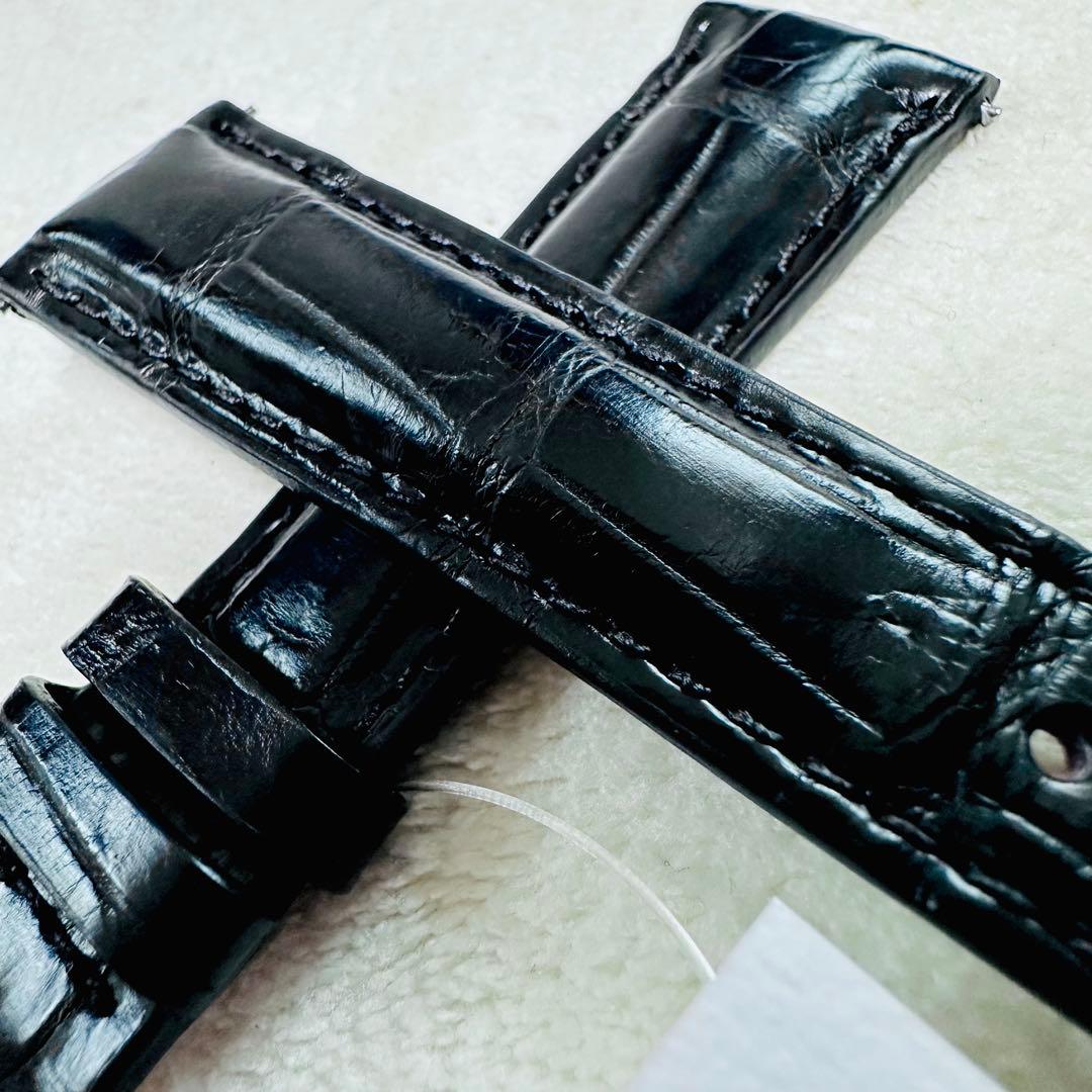 2037#19mm-16mmブラック★本物クロコダイルレザーベルト★スイス製