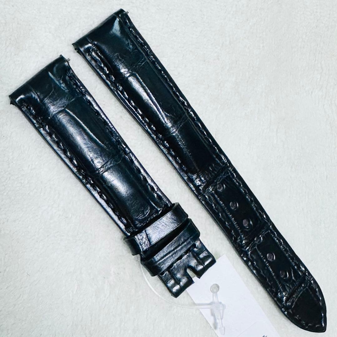 2037#19mm-16mmブラック★本物クロコダイルレザーベルト★スイス製