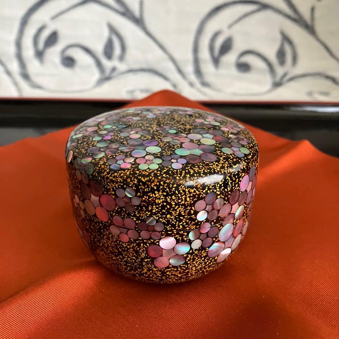 茶道具 谷俊成造 乾漆螺鈿梅鉢文棗 共箱