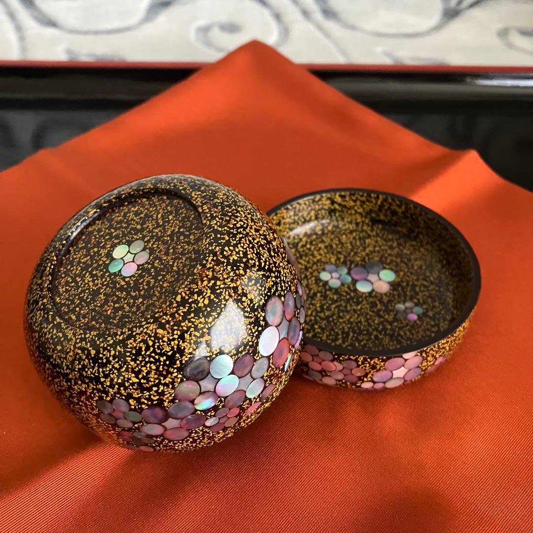 茶道具 谷俊成造 乾漆螺鈿梅鉢文棗 共箱