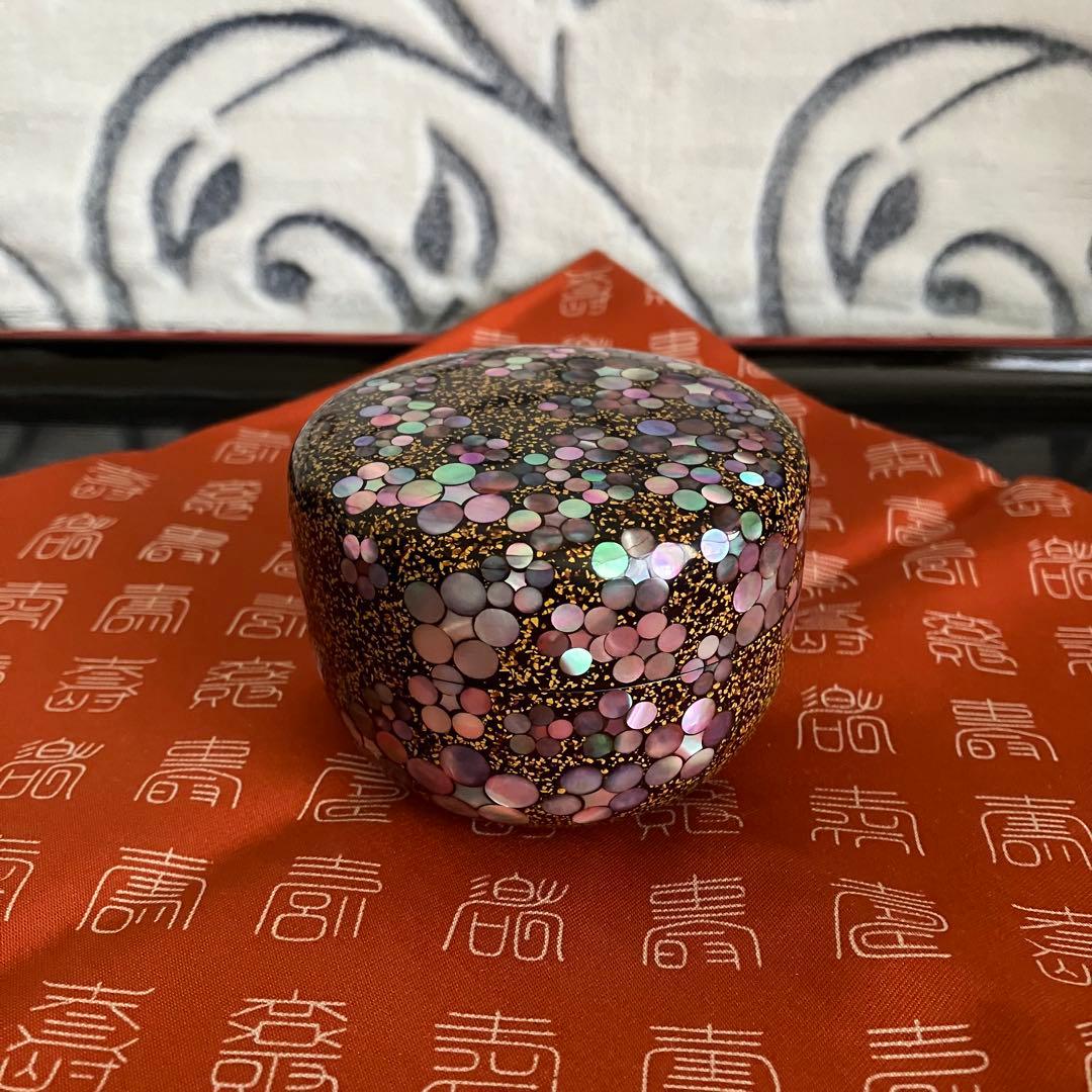 茶道具 谷俊成造 乾漆螺鈿梅鉢文棗 共箱