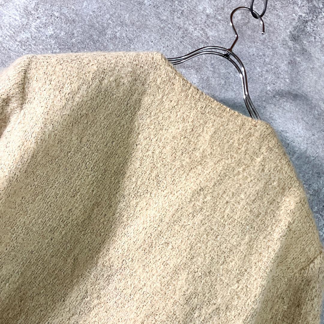 non non dorl　ノーカラー　ツイードジャケット　イエロー　花　ビーズ