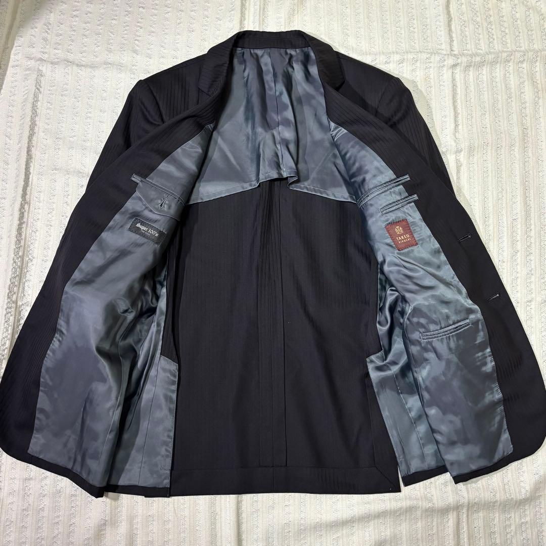 ⭐︎最高級　タケオキクチ　super 100　セットアップ　ストライプ　ブラック