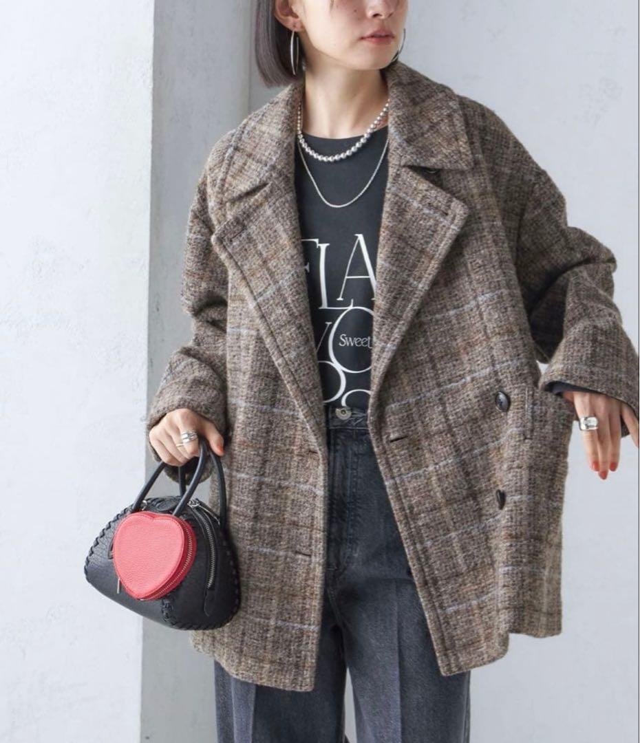 本日限定セール　SHIPS スライバーチェックショートPコート　38