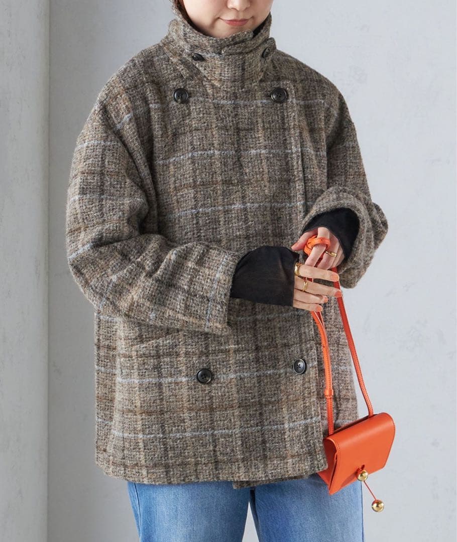 本日限定セール　SHIPS スライバーチェックショートPコート　38