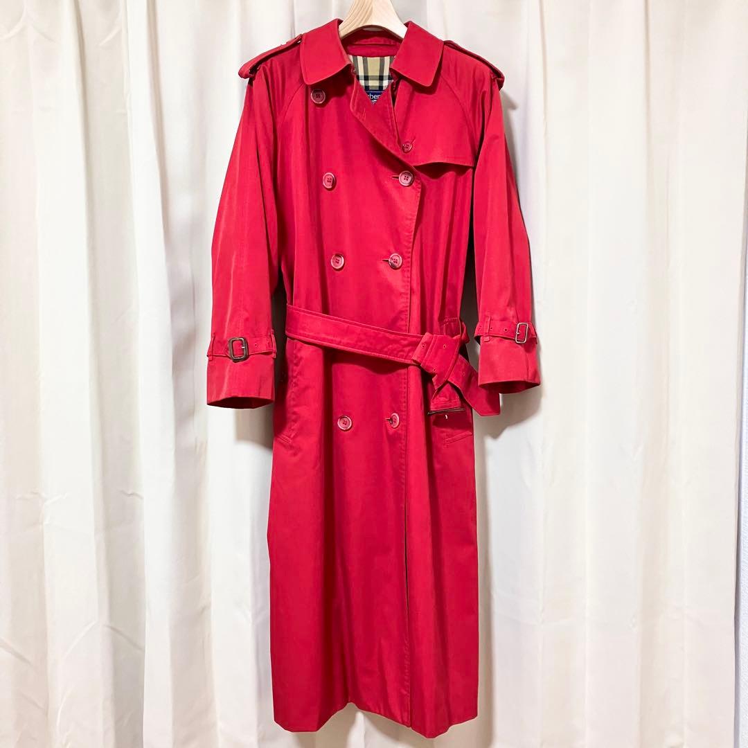 バーバリー トレンチコート ダブル ベルト 8 EXL M レッド ノバチェック