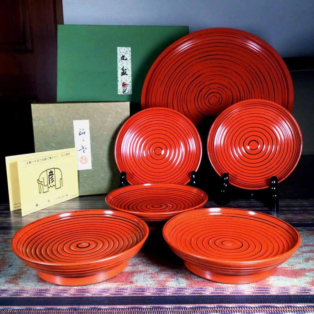 『メルうー特価』　象彦　脚付き　銘々皿　5枚　丸盆