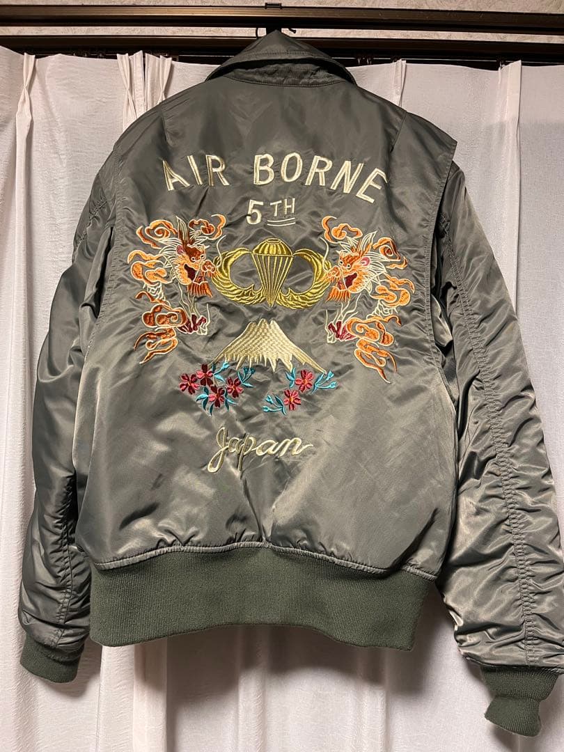 HOUSTON ヒューストン MA-1 フライトジャケット ドラゴン刺繍 カーキ