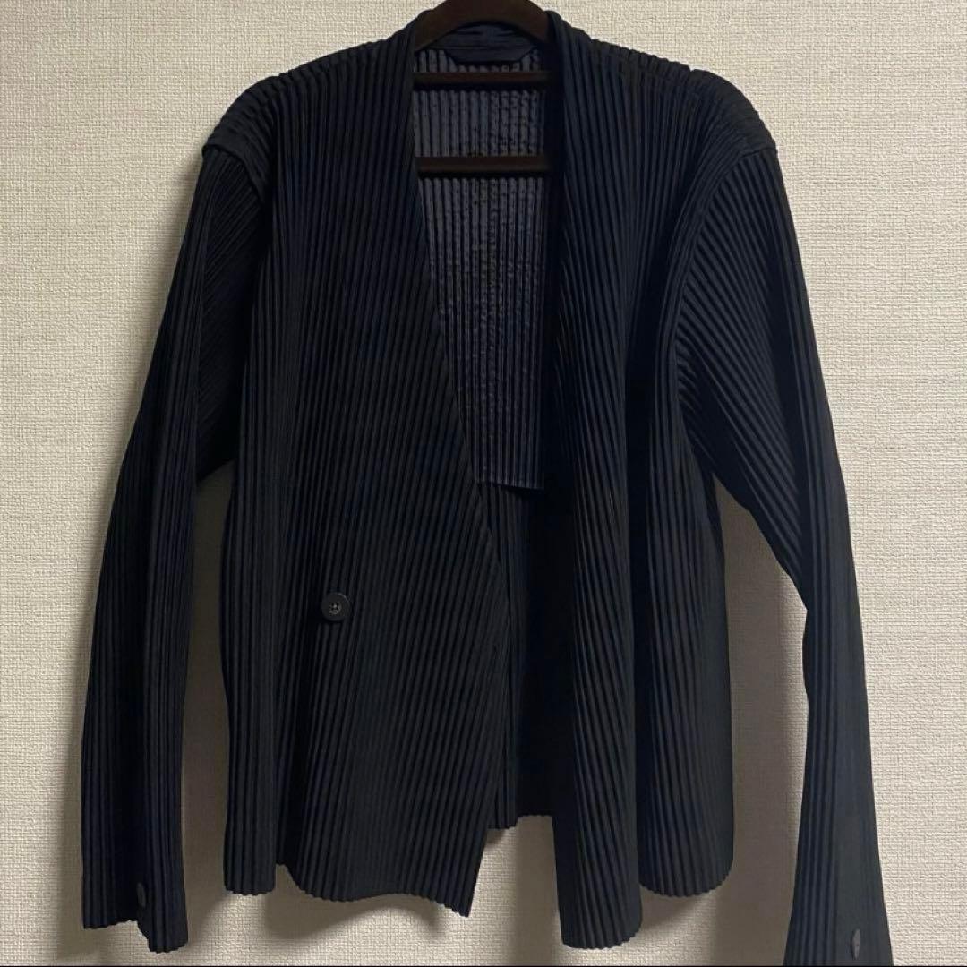 homme plisse issey miyake ノーカラーダブルジャケット