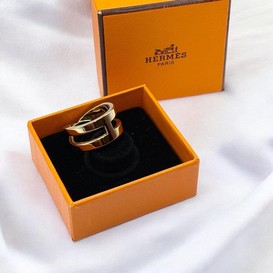 【美品・箱付】HERMES エルメス スカーフリング ゴールド Hロゴ 正規品