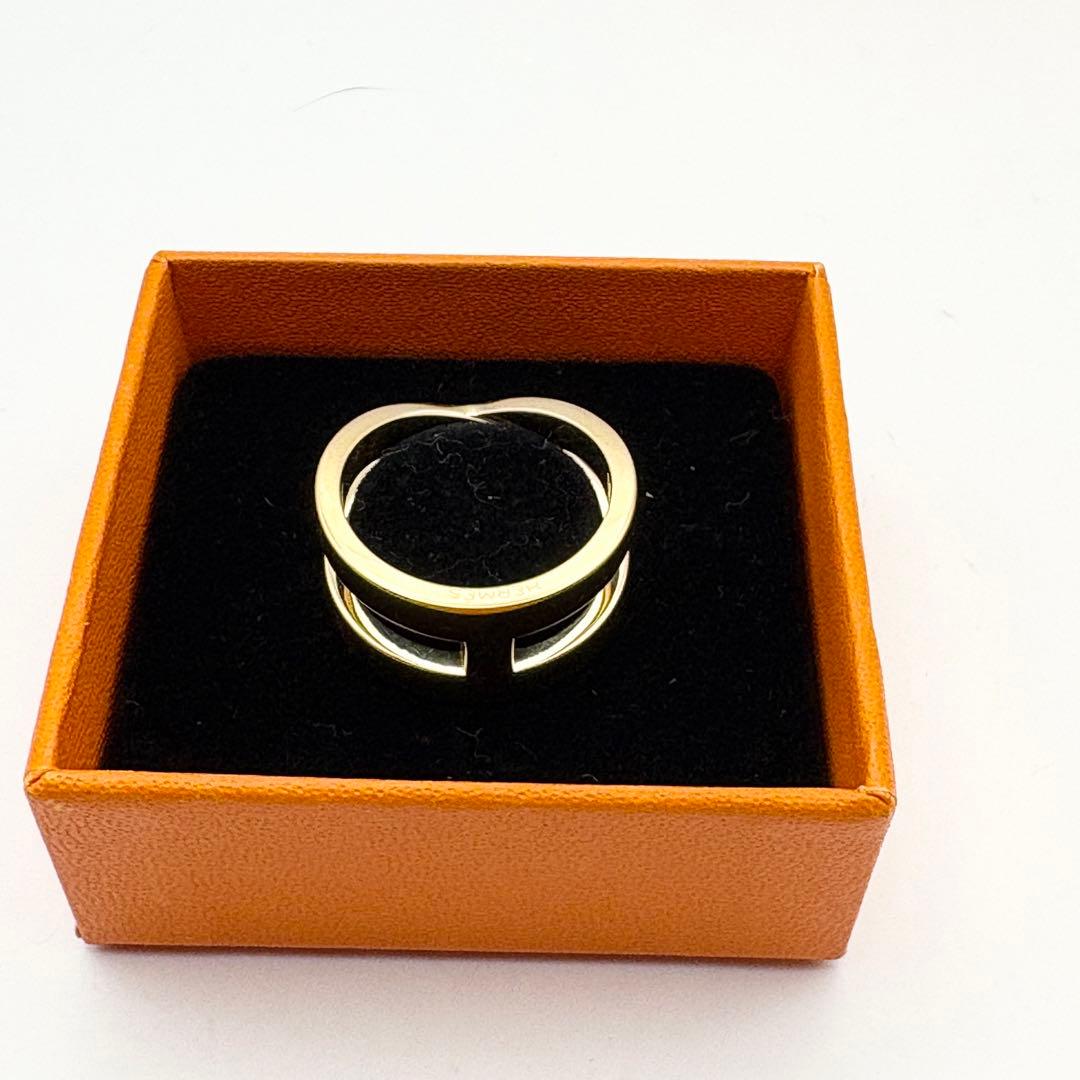 【美品・箱付】HERMES エルメス スカーフリング ゴールド Hロゴ 正規品