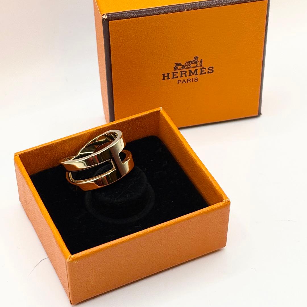 【美品・箱付】HERMES エルメス スカーフリング ゴールド Hロゴ 正規品